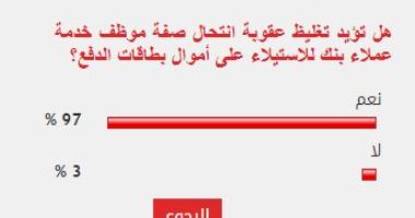 %97 من القراء يؤيدون تغليظ عقوبة انتحال صفة موظف بنك للاستيلاء على "الفيزا"